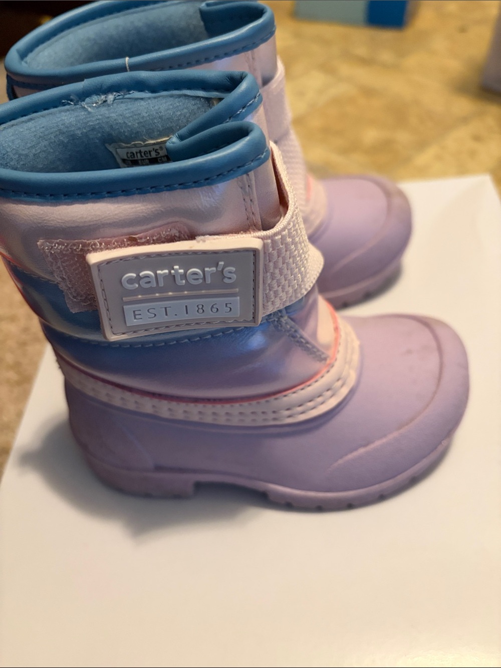 Carter's Toddler Boot Box - White with Blue Trim